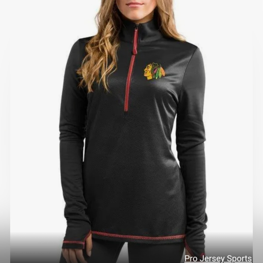 EUC NHL Chicago Blackhawks Thermabase 1/4 Zip Up Jacket Size Large W/thumbholes